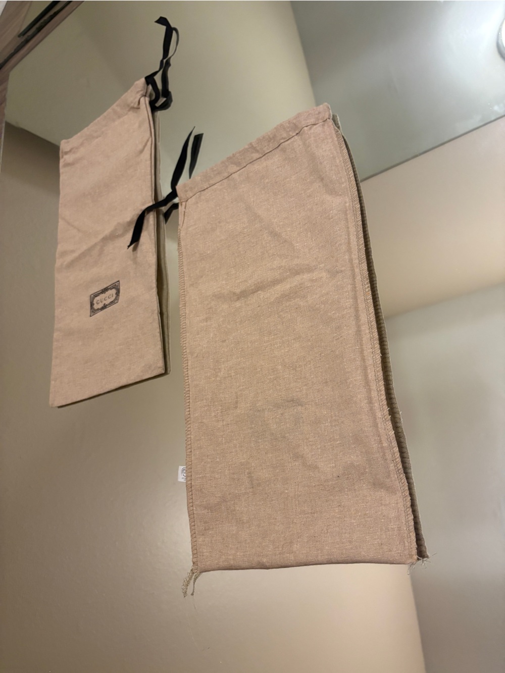Set of 2 Gucci Dust Bag 17.5 x 8.5 inch Beige Black Ribbon Drawstring